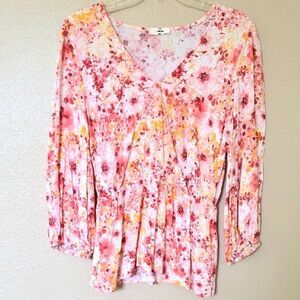 Entro Womens Pink Orange Floral Boho Blouse Spring Easter - Size Medium